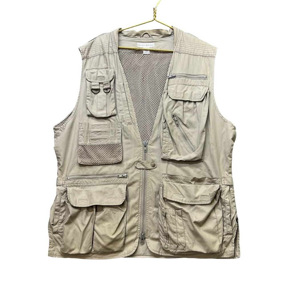 Banana Republic Safari Fishing Photography Utility Vest Men's L Khaki Pockets